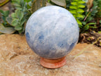 Polished Large Blue Calcite Sphere with Wood Stand x 1 From Madagascar