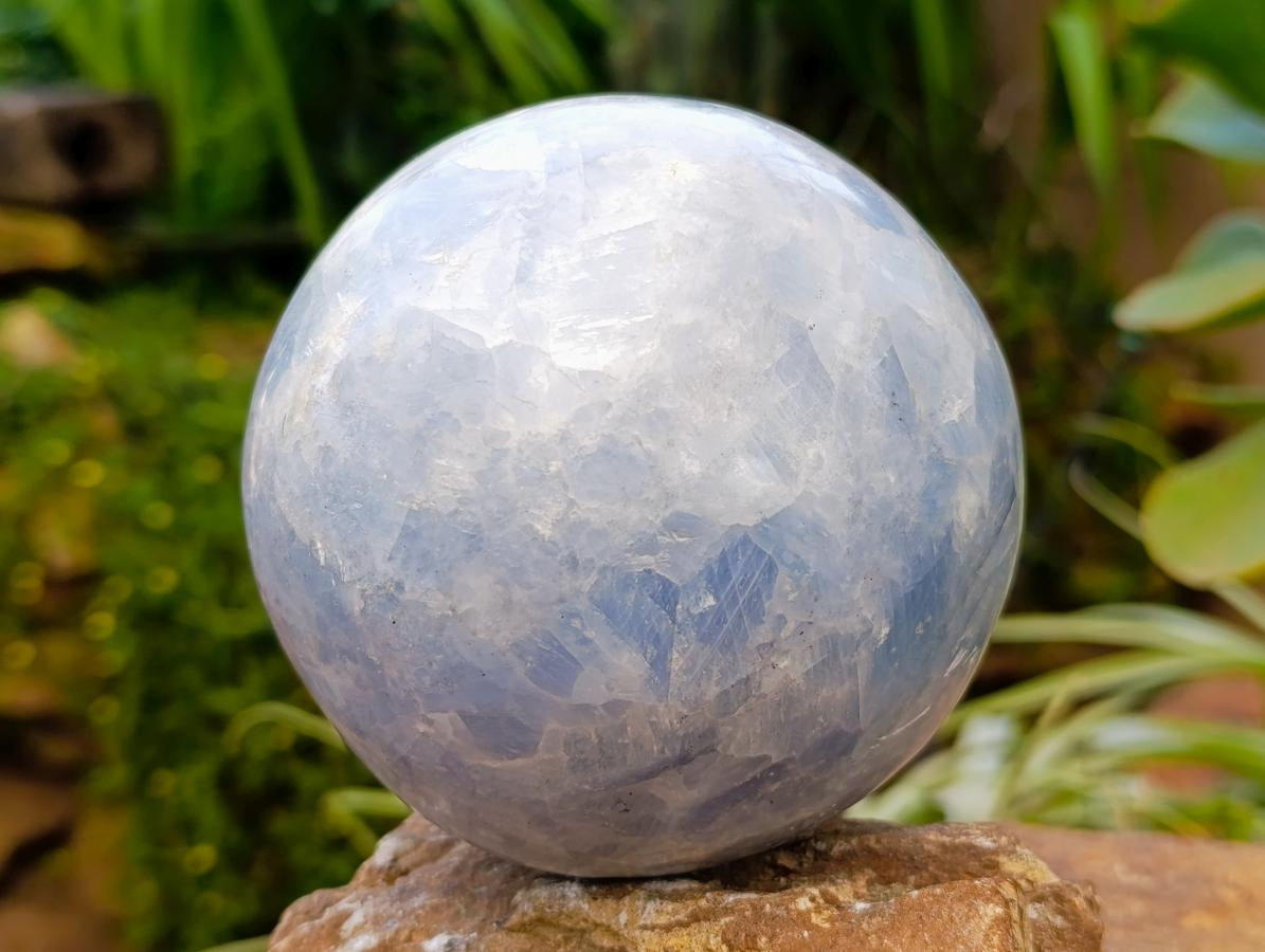 Polished Large Blue Calcite Sphere with Wood Stand x 1 From Madagascar
