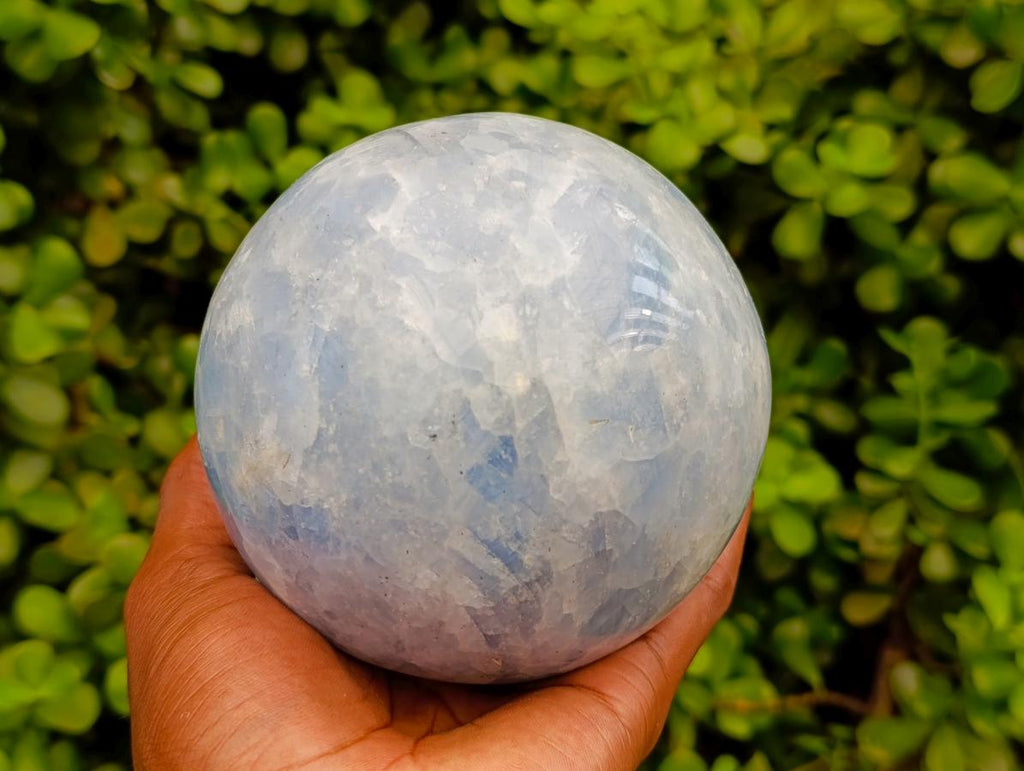 Polished Large Blue Calcite Sphere with Wood Stand x 1 From Madagascar