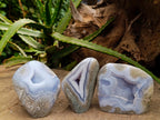 Polished Blue Lace Agate Standing Free Forms x 3 From Nsanje, Malawi