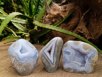 Polished Blue Lace Agate Standing Free Forms x 3 From Nsanje, Malawi