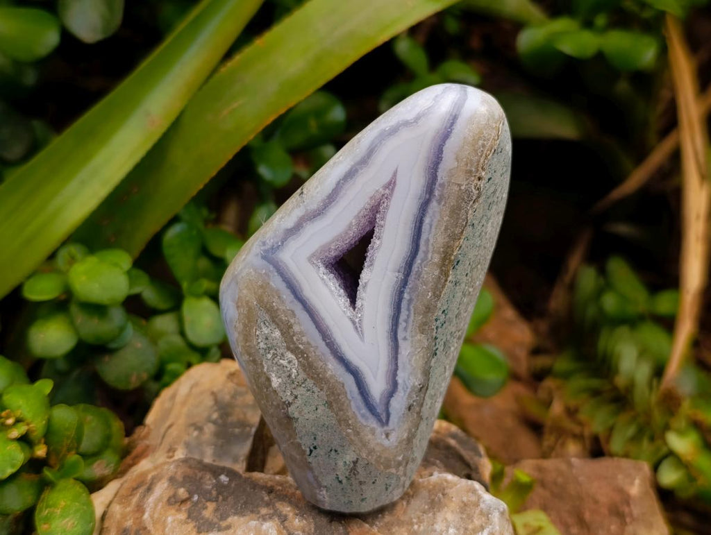 Polished Blue Lace Agate Standing Free Forms x 3 From Nsanje, Malawi