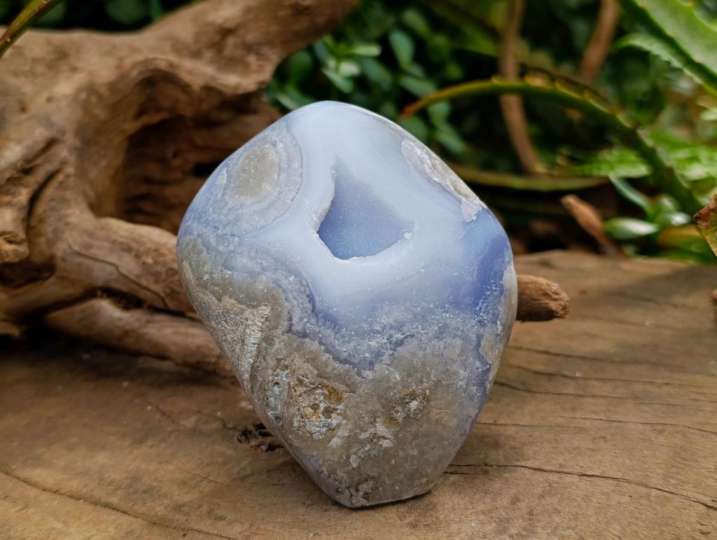 Polished Blue Lace Agate Standing Free Forms x 3 From Nsanje, Malawi