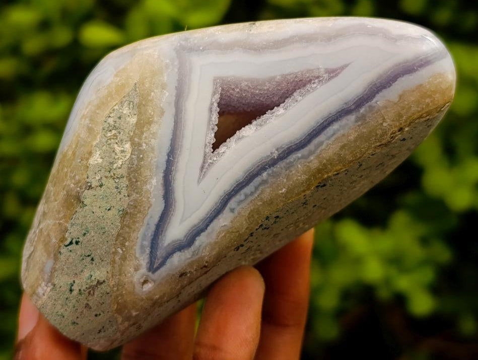 Polished Blue Lace Agate Standing Free Forms x 3 From Nsanje, Malawi