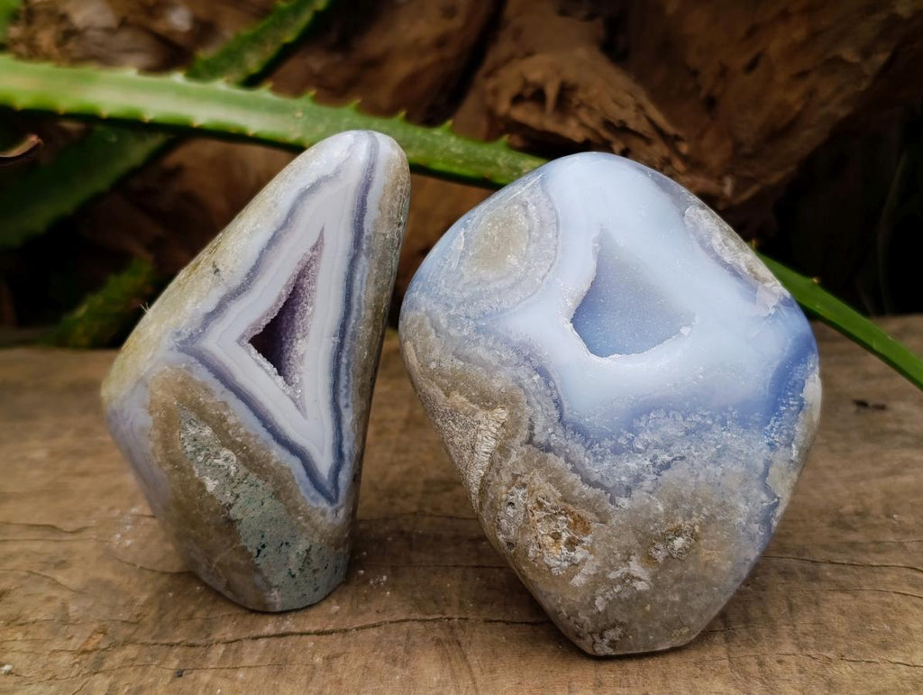 Polished Blue Lace Agate Standing Free Forms x 3 From Nsanje, Malawi