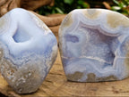 Polished Blue Lace Agate Standing Free Forms x 3 From Nsanje, Malawi