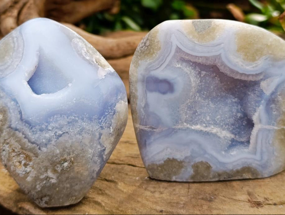 Polished Blue Lace Agate Standing Free Forms x 3 From Nsanje, Malawi
