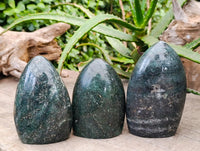Polished Fuchsite Quartz Standing Free Forms x 3 From Andakatany, Madagascar