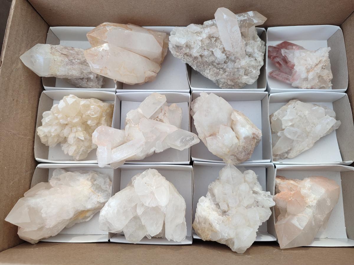 Natural Quartz Crystal Clusters x 12 From Madagascar