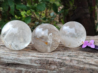 Polished Clear Quartz Crystal Balls x 3 From Madagascar