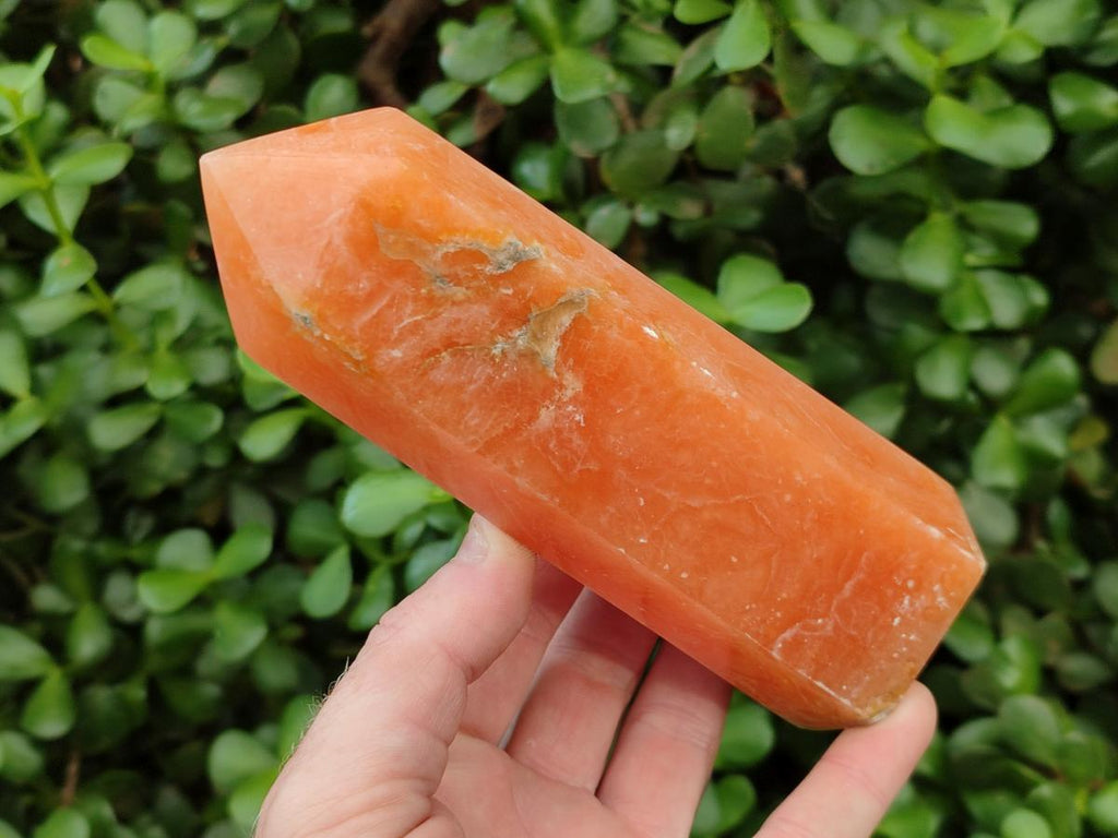 Polished Orange Twist Calcite Points x 3 From Maevantanana, Madagascar