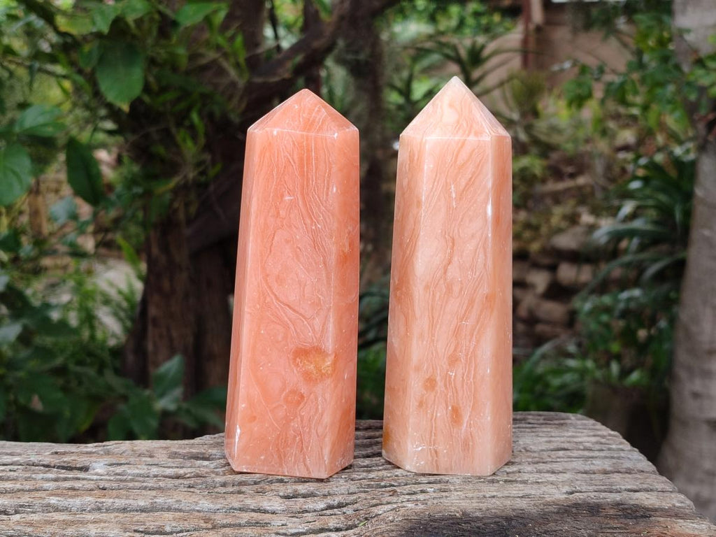 Polished Orange Twist Calcite Points x 3 From Maevantanana, Madagascar