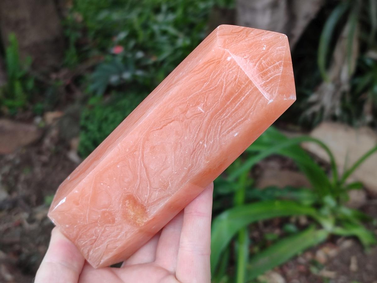 Polished Orange Twist Calcite Points x 3 From Maevantanana, Madagascar
