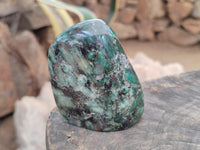 Polished Emerald Mica 'Mutokolite' Standing Free Forms x 4 From Mutoko, Zimbabwe