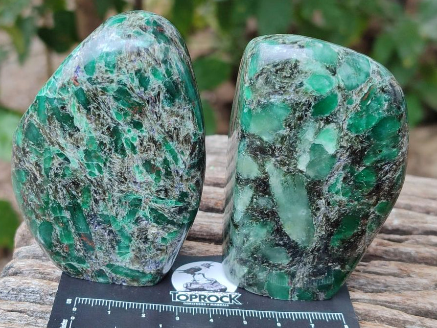 Polished Emerald Mica 'Mutokolite' Standing Free Forms x 4 From Mutoko, Zimbabwe