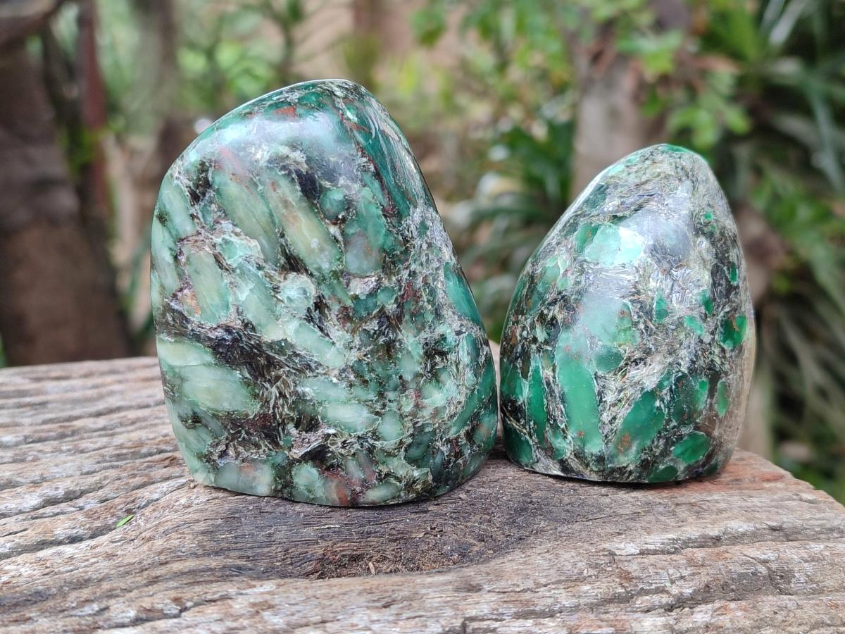 Polished Emerald Mica 'Mutokolite' Standing Free Forms x 4 From Mutoko, Zimbabwe