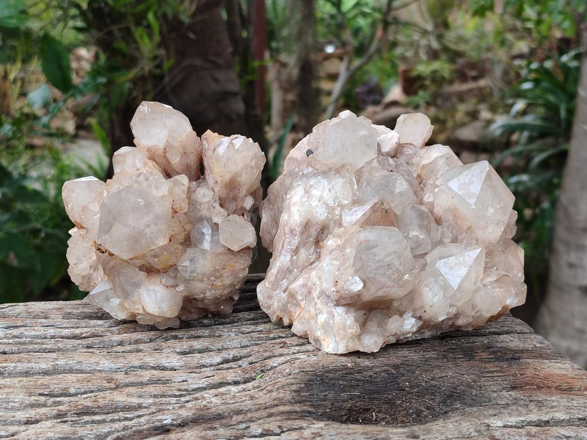 Natural Smokey Phantom Quartz Clusters x 2 From Luena, Congo
