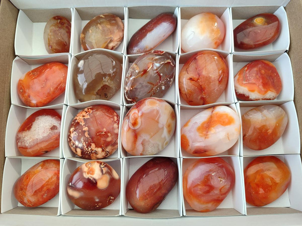 Polished Carnelian Agate Gemstone Galets x 20 From Madagascar