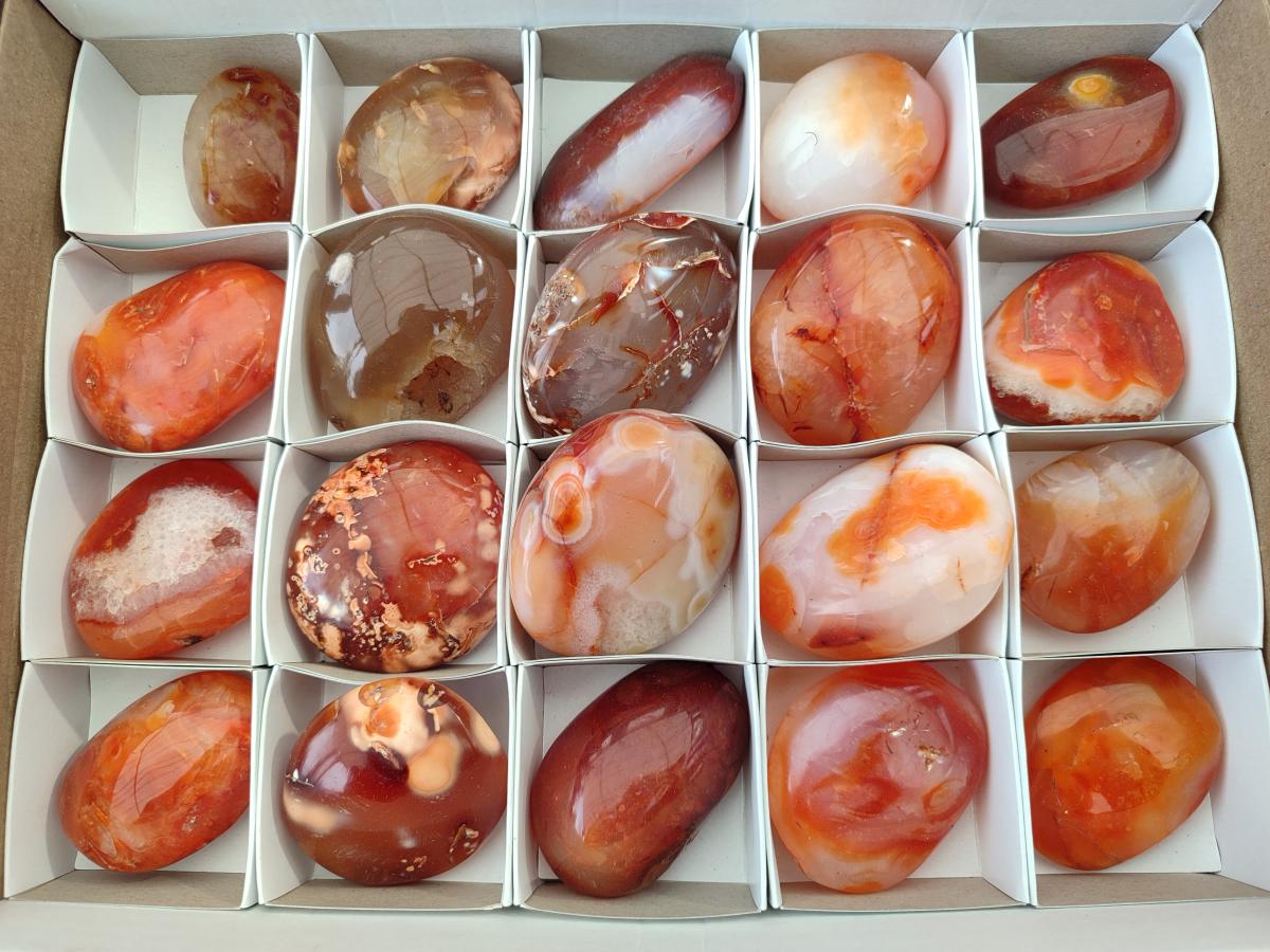 Polished Carnelian Agate Gemstone Galets x 20 From Madagascar