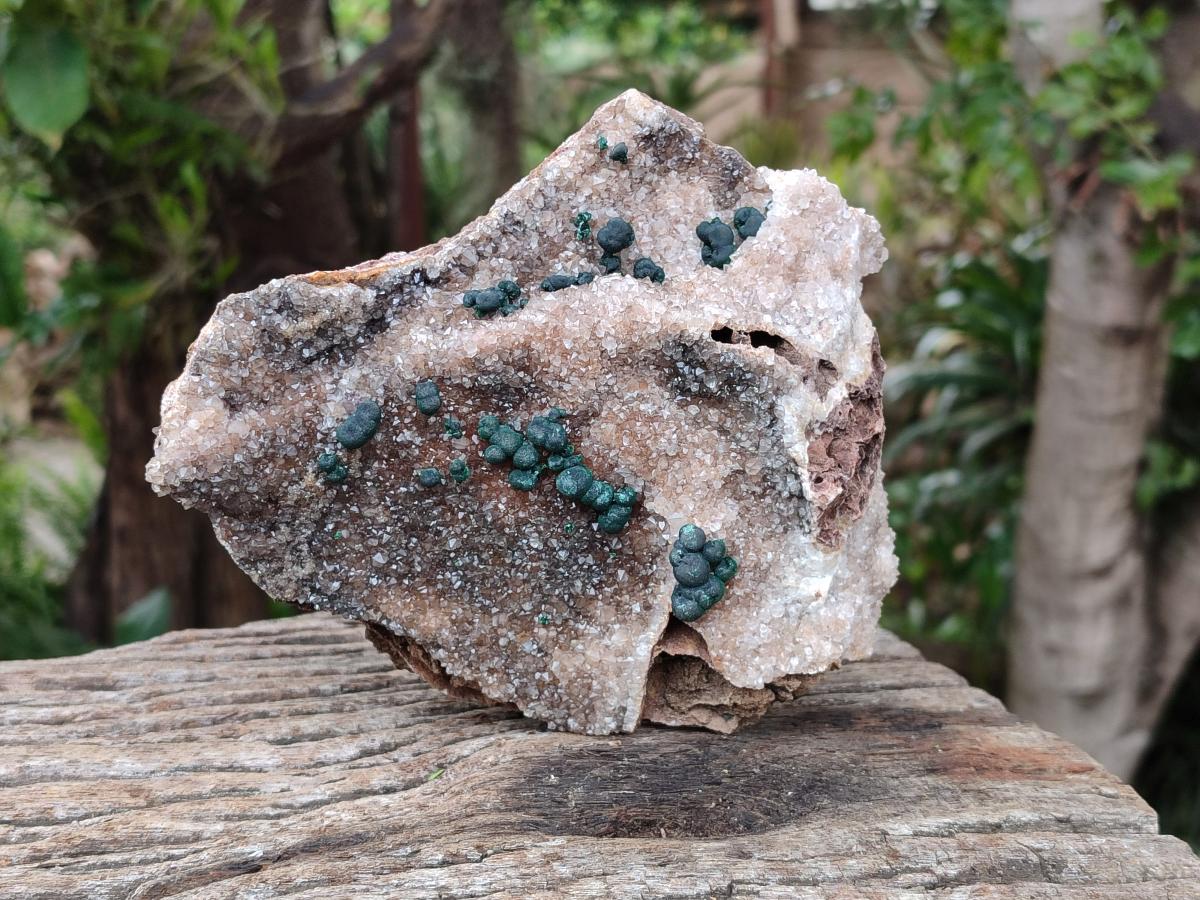 Natural Silky Ball Malachite and Drusy Quartz On Dolomite Matrix Specimens x 2 From Mindingi Mine, Kambove, Congo - Toprock Gemstones and Minerals 