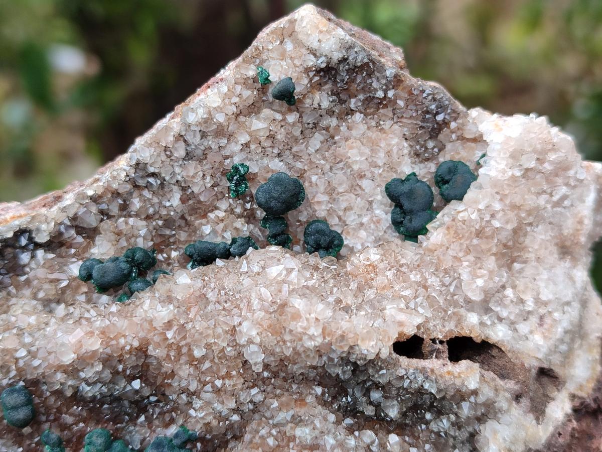 Natural Silky Ball Malachite and Drusy Quartz On Dolomite Matrix Specimens x 2 From Mindingi Mine, Kambove, Congo