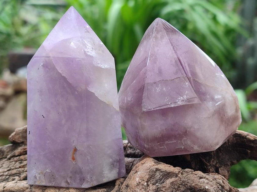 Polished Chevron And Window Amethyst Crystal Points x 6 From Madagascar