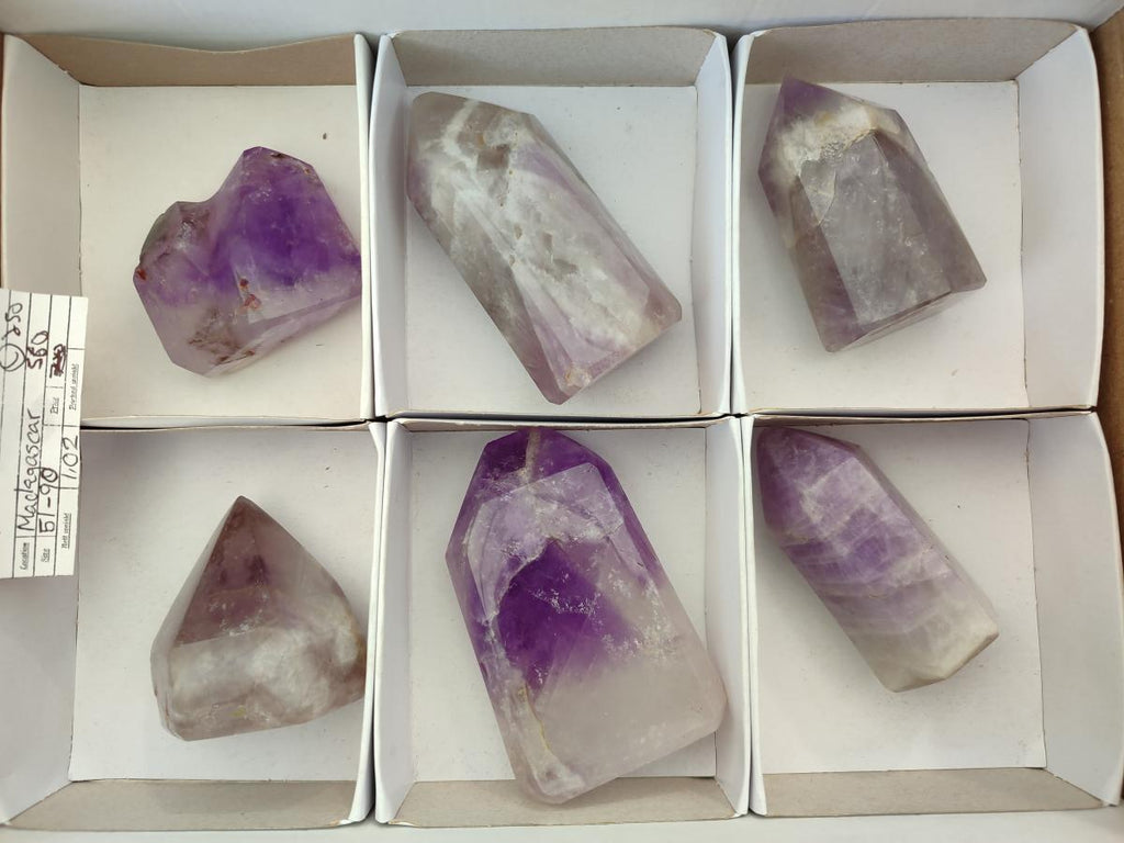 Polished Chevron And Window Amethyst Crystal Points x 6 From Madagascar