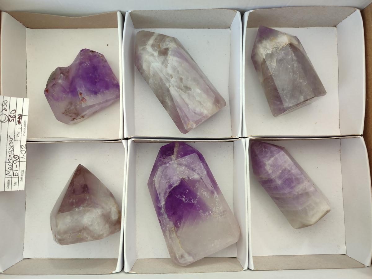 Polished Chevron And Window Amethyst Crystal Points x 6 From Madagascar