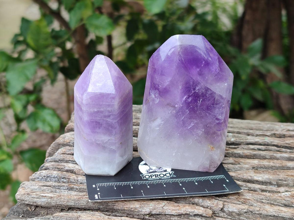Polished Chevron And Window Amethyst Crystal Points x 6 From Madagascar