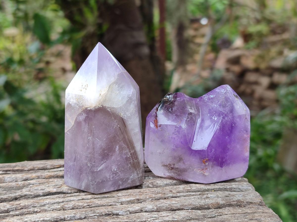 Polished Chevron And Window Amethyst Crystal Points x 6 From Madagascar