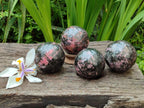 Polished Rhodonite Spheres x 4 From Ambindavato, Madagascar