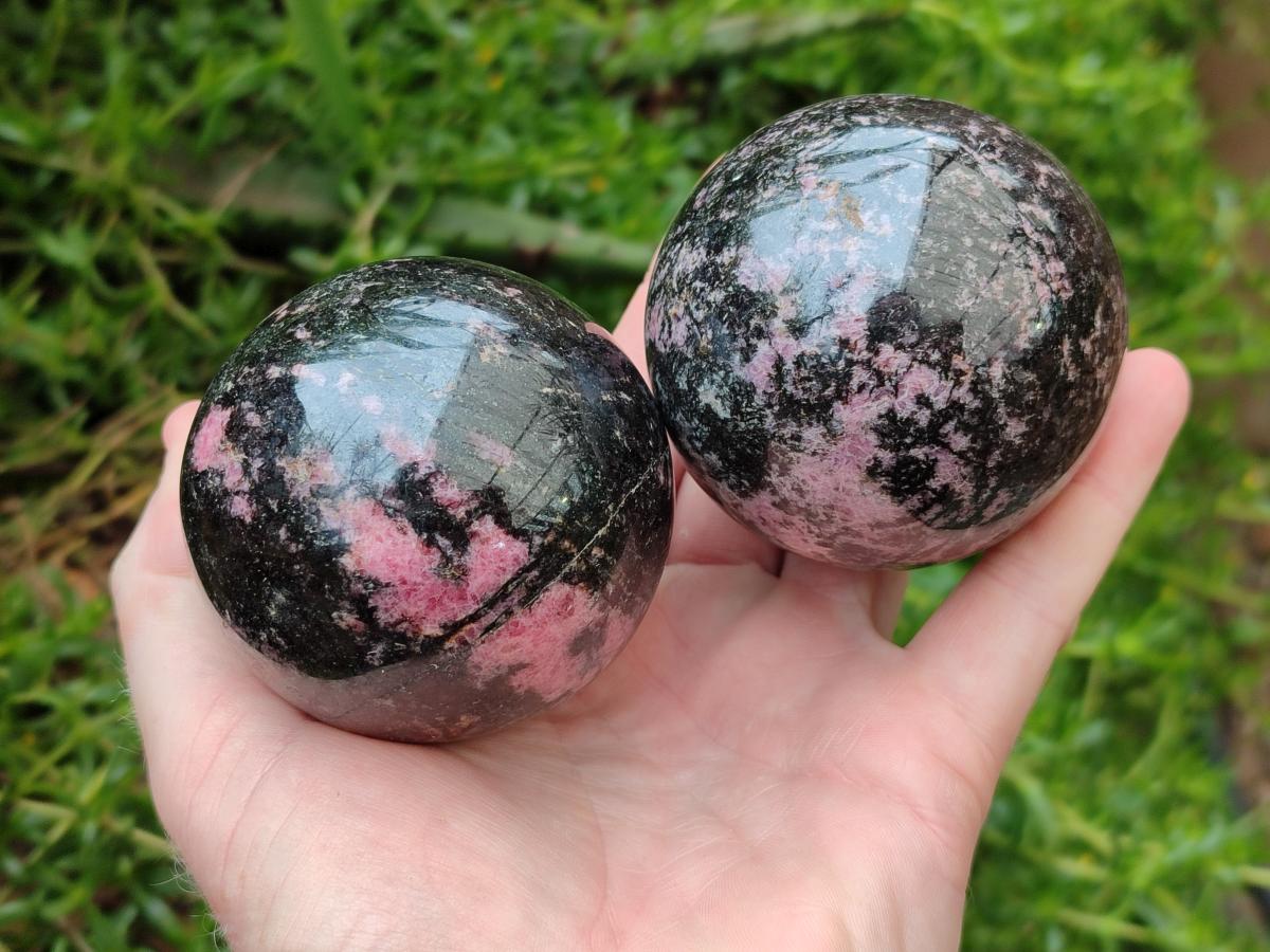 Polished Rhodonite Spheres x 4 From Ambindavato, Madagascar