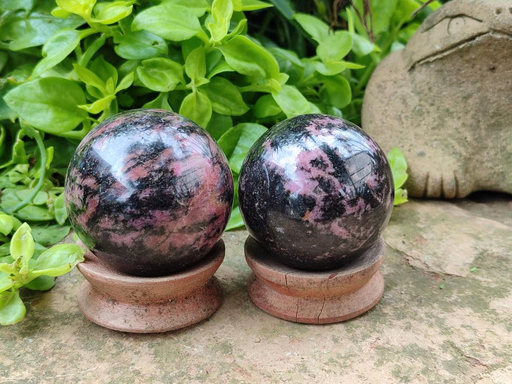 Polished Rhodonite Spheres x 4 From Ambindavato, Madagascar