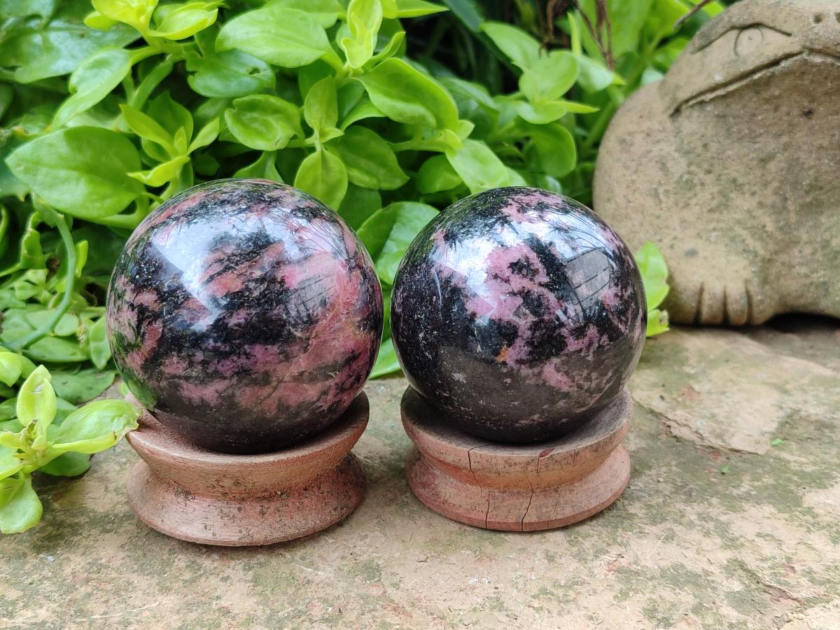 Polished Rhodonite Spheres x 4 From Ambindavato, Madagascar