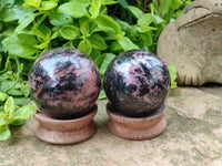 Polished Rhodonite Spheres x 4 From Ambindavato, Madagascar