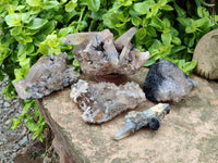 Natural Smokey Quartz With Schorl Black Tourmaline Specimens x 5 From Erongo, Namibia