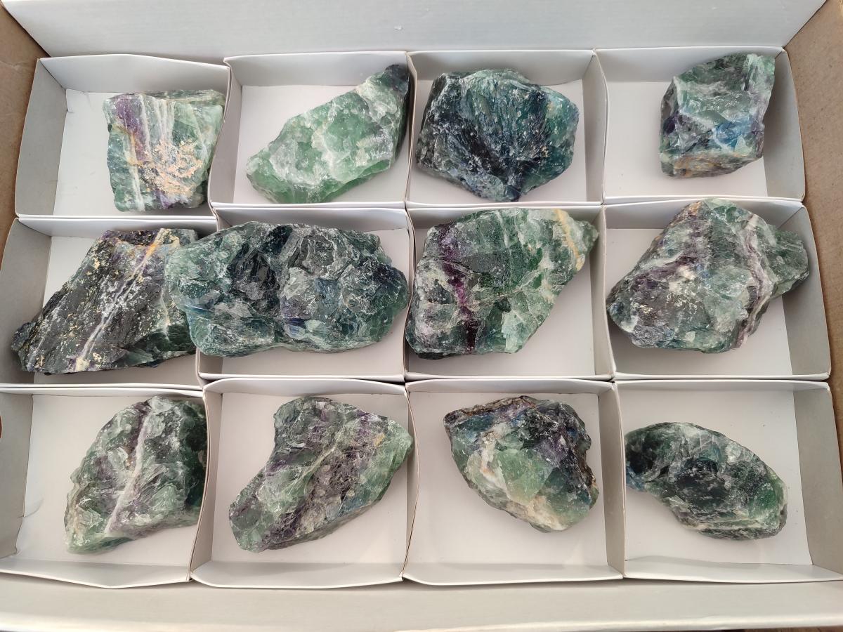 Natural Watermelon Fluorite Cobbed Specimens x 12 From Uis, Namibia