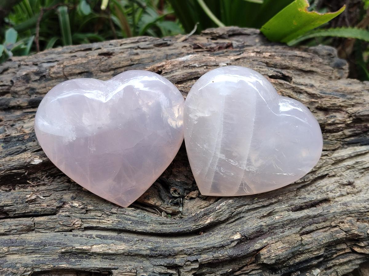 Polished Rose Quartz Hearts x 6 From Madagascar