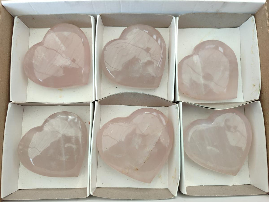 Polished Rose Quartz Hearts x 6 From Madagascar