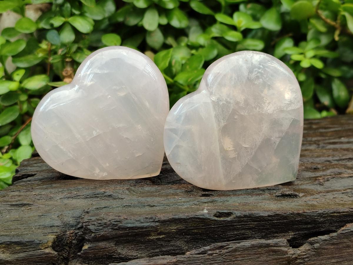 Polished Rose Quartz Hearts x 6 From Madagascar