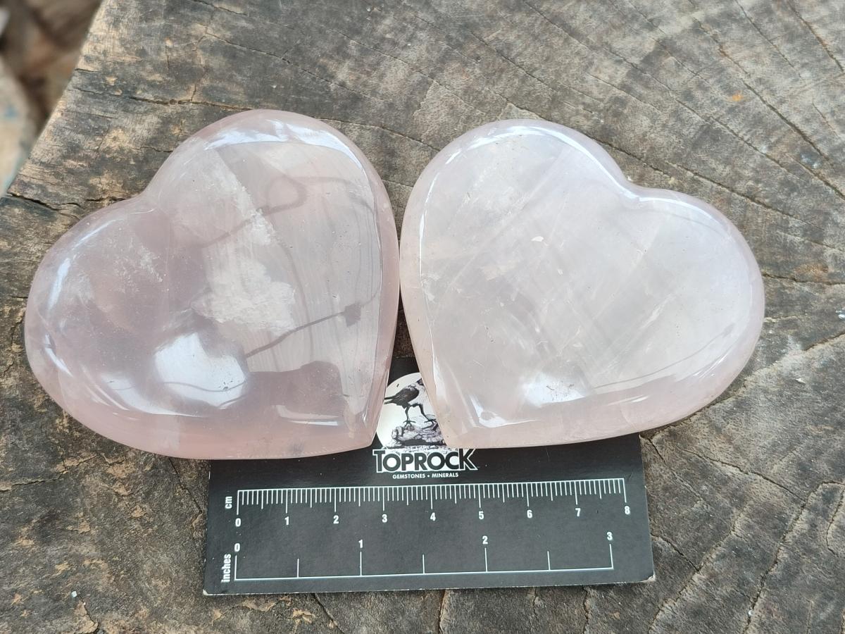 Polished Rose Quartz Hearts x 6 From Madagascar