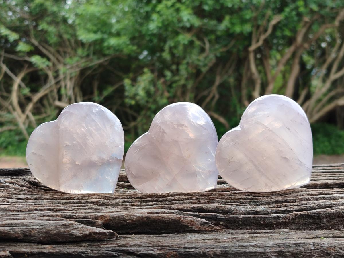 Polished Rose Quartz Hearts x 6 From Madagascar