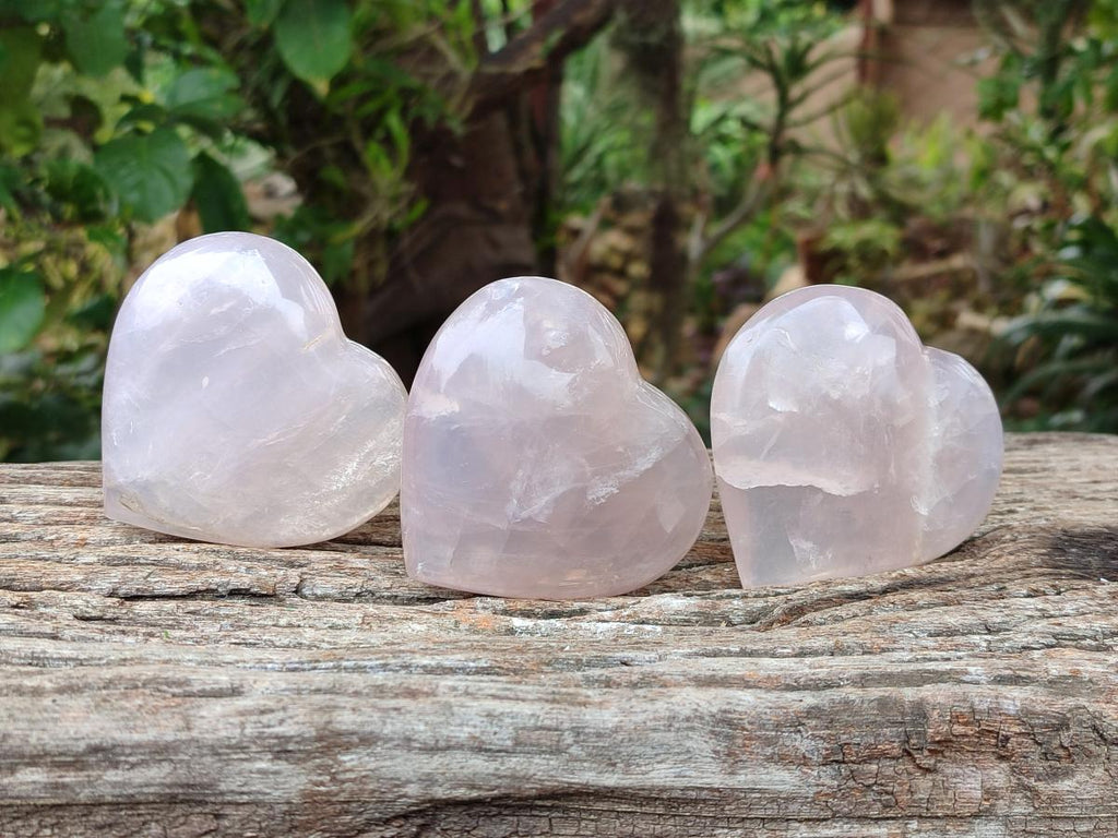 Polished Rose Quartz Hearts x 6 From Madagascar