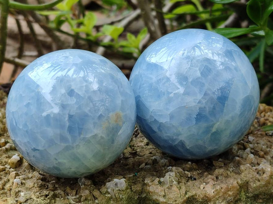 Polished Blue Calcite Spheres x 4 From Madagascar