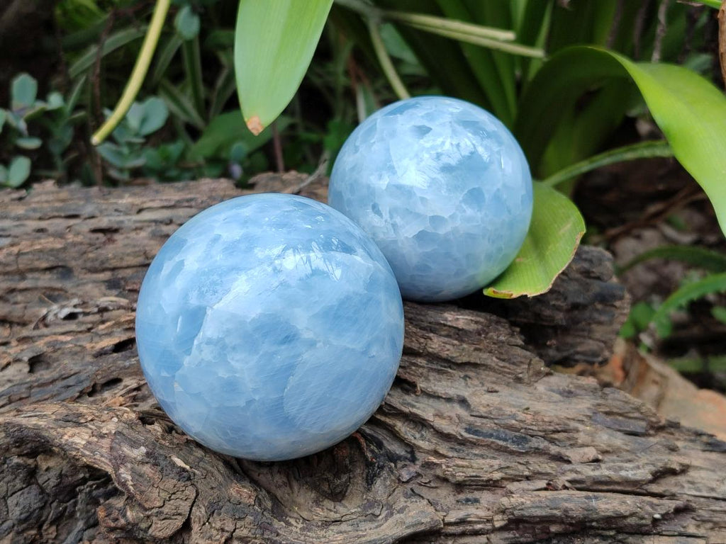 Polished Blue Calcite Spheres x 4 From Madagascar