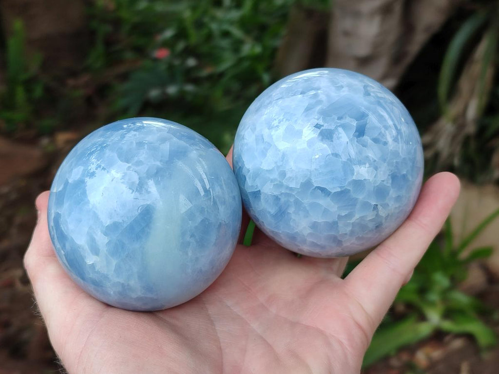 Polished Blue Calcite Spheres x 4 From Madagascar