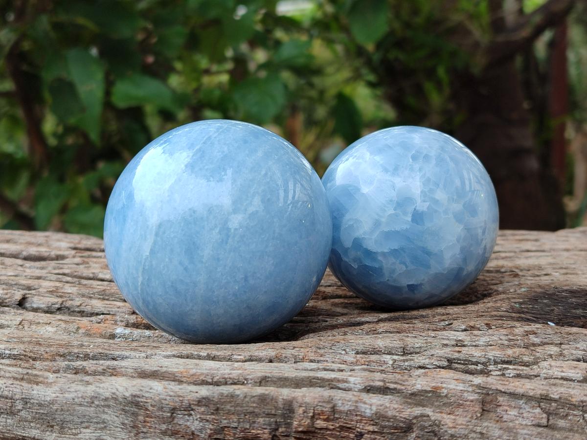 Polished Blue Calcite Spheres x 4 From Madagascar