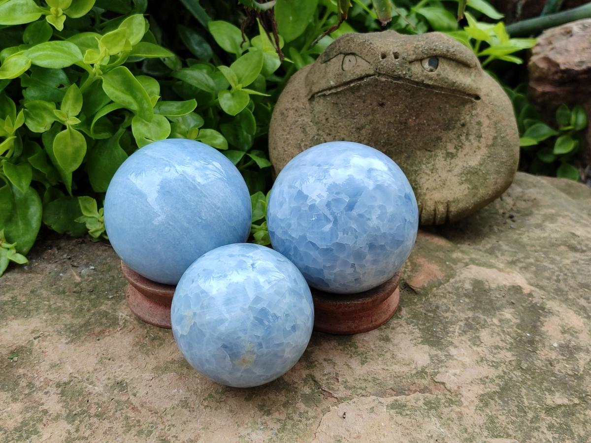 Polished Blue Calcite Spheres x 4 From Madagascar