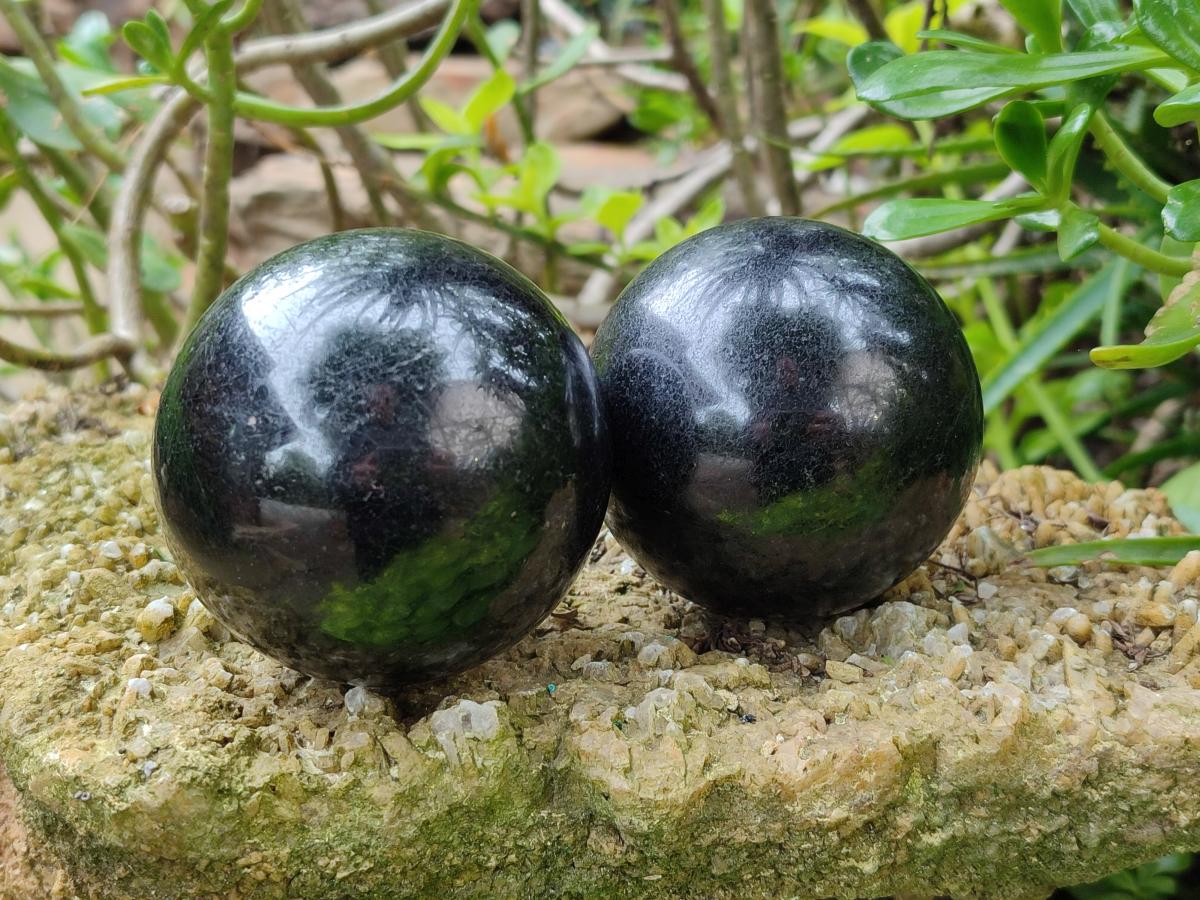 Polished Black Tourmaline Spheres x 3 From Madagascar