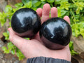 Polished Black Tourmaline Spheres x 3 From Madagascar
